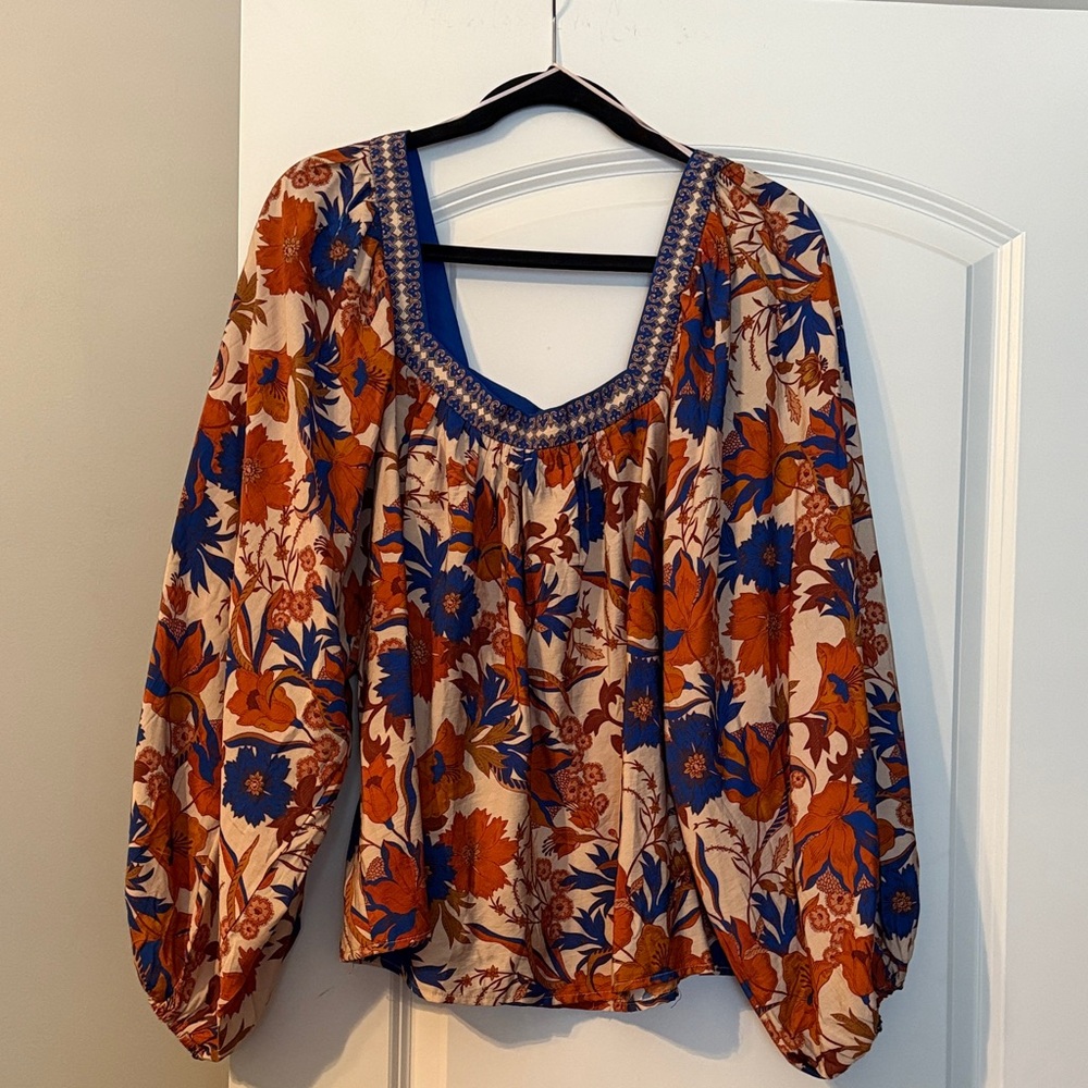 Women’s Bohemian Blouse by Flying Tomato-Orange and Blue
